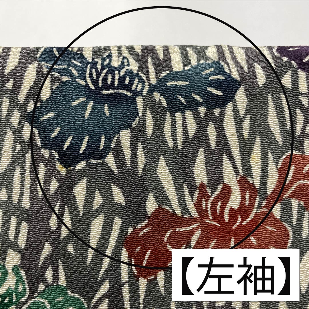 訪問着 正絹 Bランク 袷 身丈157cm 裄丈65cm 燻銀色（いぶしぎんいろ） 江戸紅型 五味桂子 作家物 グレー系 1112007054322