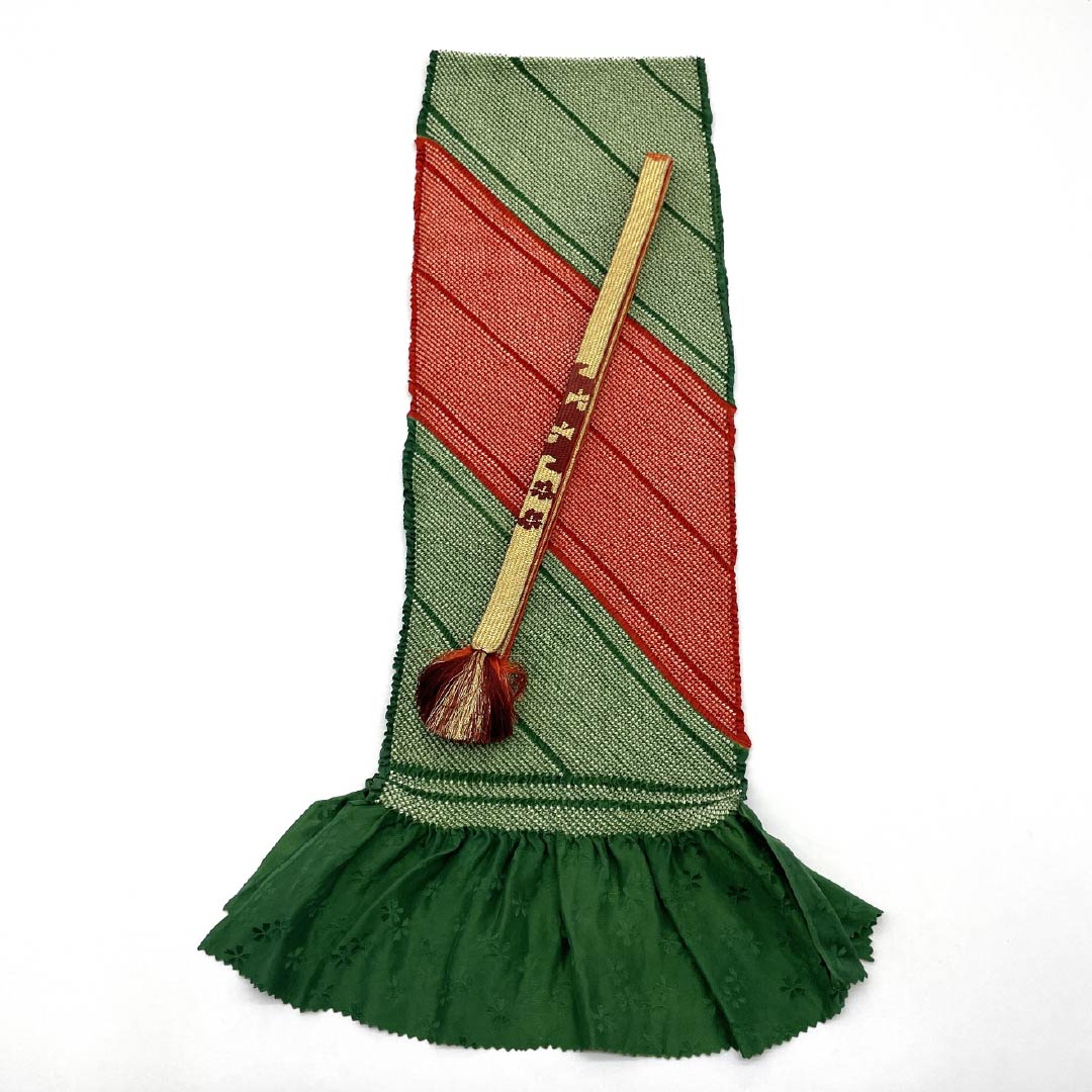 (Like new) S-Rank Silk Obijime and Obiage Set, Saitatsumairo (Saitatsumairo) Color, Length: Approx. 156cm, Width: Approx. 1.2cm, Green, for Furisode Kimono (Long-Sleeved Kimono). Product Code: 1141000082319