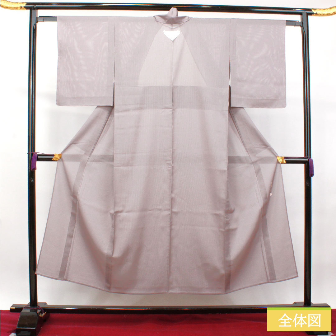 夏物 正絹 小紋 身丈148.5cm 裄丈61cm 灰桜色（はいざくらいろ） 縞 しつけ糸付き 未使用品 絽 Sランク グレー系 1132001842122