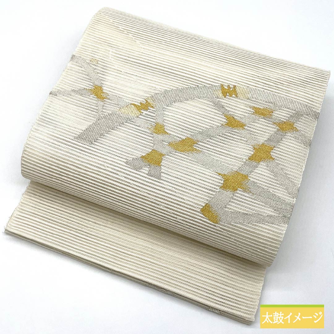 名古屋帯 正絹 生成り色（きなりいろ） 夏帯 竹垣 比翼仕立て 帯丈370cm Sランク ポイント柄 フォーマル クリーム系 1124008322315 松葉仕立て