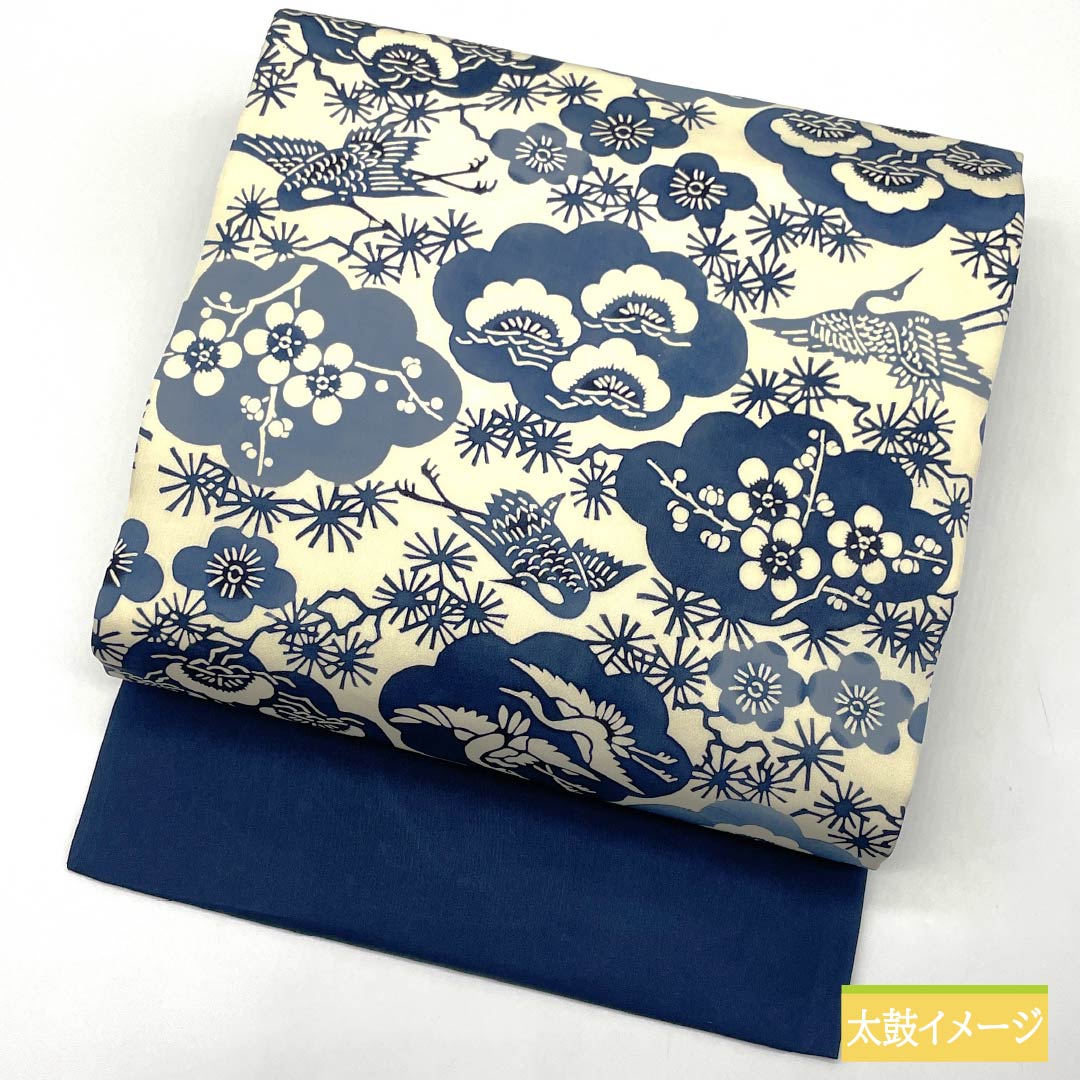 名古屋帯 韓藍色（からあいいろ） 京紅型 藍型調 梅 帯丈355cm 正絹 Sランク 全通 カジュアル 白系 1124006872311 名古屋仕立て