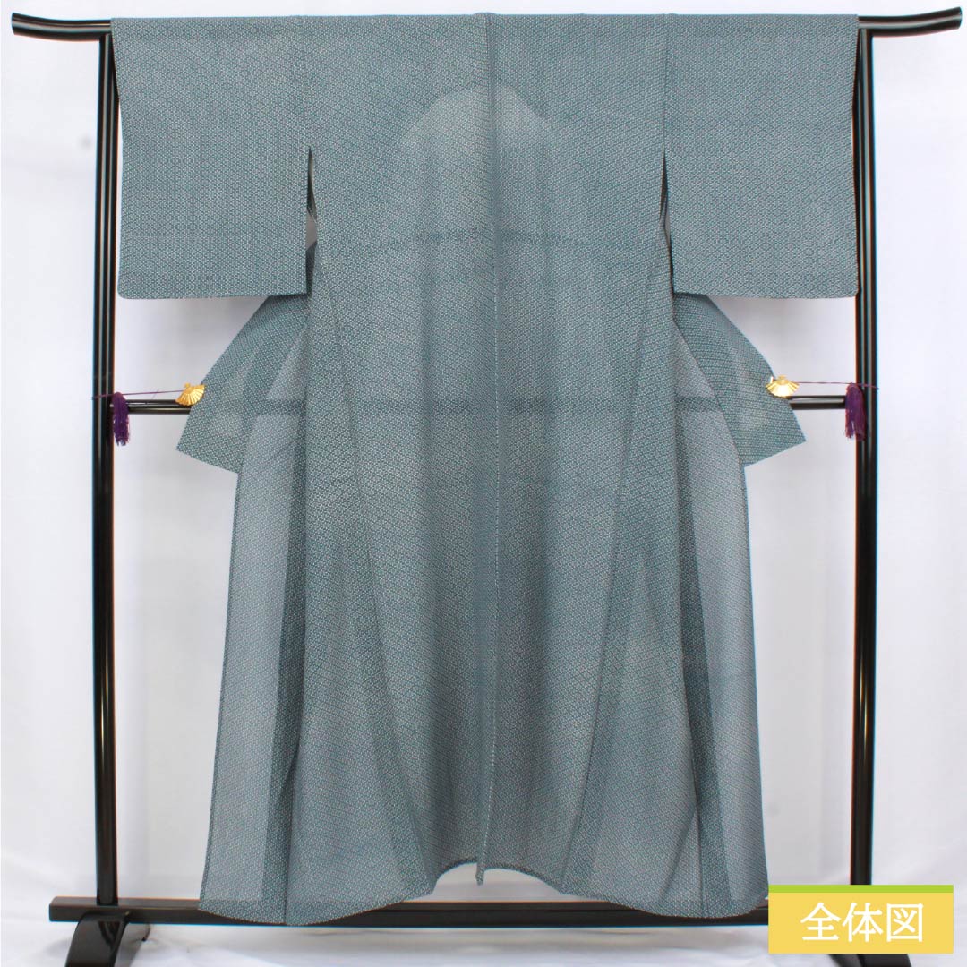 Summer Pure Silk Komon Kimono, Length 152.5cm, Sleeve Length 65.5cm, Indigo Iron (Aite-iro) Color, Edo Komon Pattern, Stencil Dyed, Abstract Pattern, Ro, Rank B, Blue, Product Code: 1132002774217