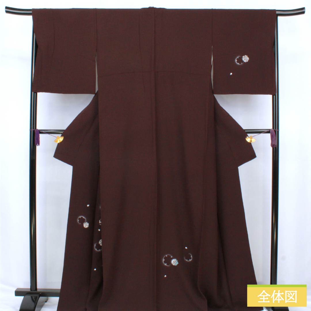 訪問着 正絹 Sランク 袷 身丈165.5cm 裄丈68cm 臙脂墨色（えんじずみいろ） 京友禅 付下げ 雪輪 うさぎ 刺繍 紫系 1112006722520