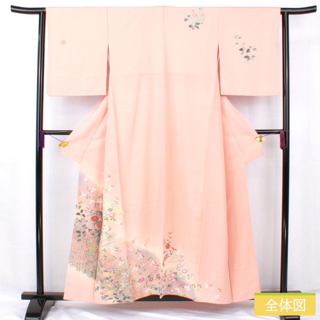 訪問着 正絹 袷 身丈156cm 裄丈61.5cm 東雲色（しののめいろ） 草花模様 Sランク ピンク系 1112005732313