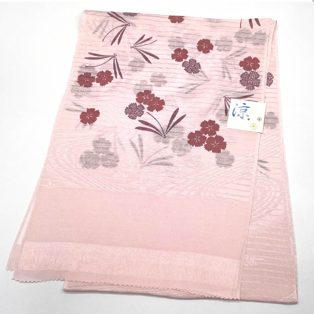 （新品）帯揚げ 正絹 セミフォーマル 淡紅色（たんこうしょく） 夏物 撫子 トンボ 長さ約170cm 幅約28.5cm NEWランク ピンク系 1136000711913