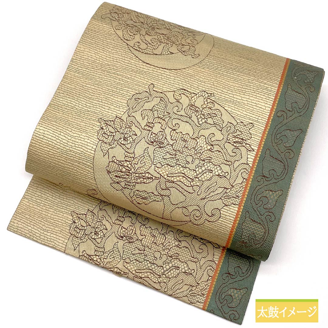 Nagoya obi, Tokyo white-brown, abstract floral pattern, obi length 350cm, pure silk, S rank, six-pass, casual, beige, 1124008012325, Nagoya-made