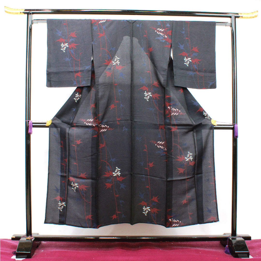 Summer pure silk komon length 149.5cm sleeve length 61cm abstract pattern gauze rank S black 1132001222110