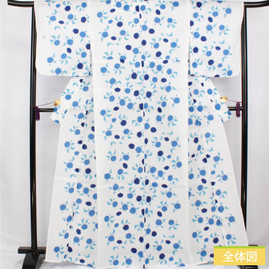 Cotton Yukata, Length 166cm, Sleeve Length 64.5cm, A Rank, Single Layer, White, Thistle Pattern, 1118006723511