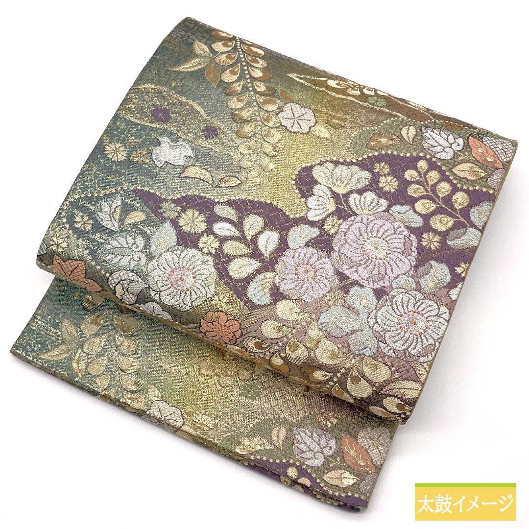 Formal, S-Rank Silk Obi with Tsujigahana Pattern, Puffed Weave, Cloud Pattern, and Aoi Pattern, Length 444cm, Six-Ply, Gradient Color, Product Number: 1123015252399