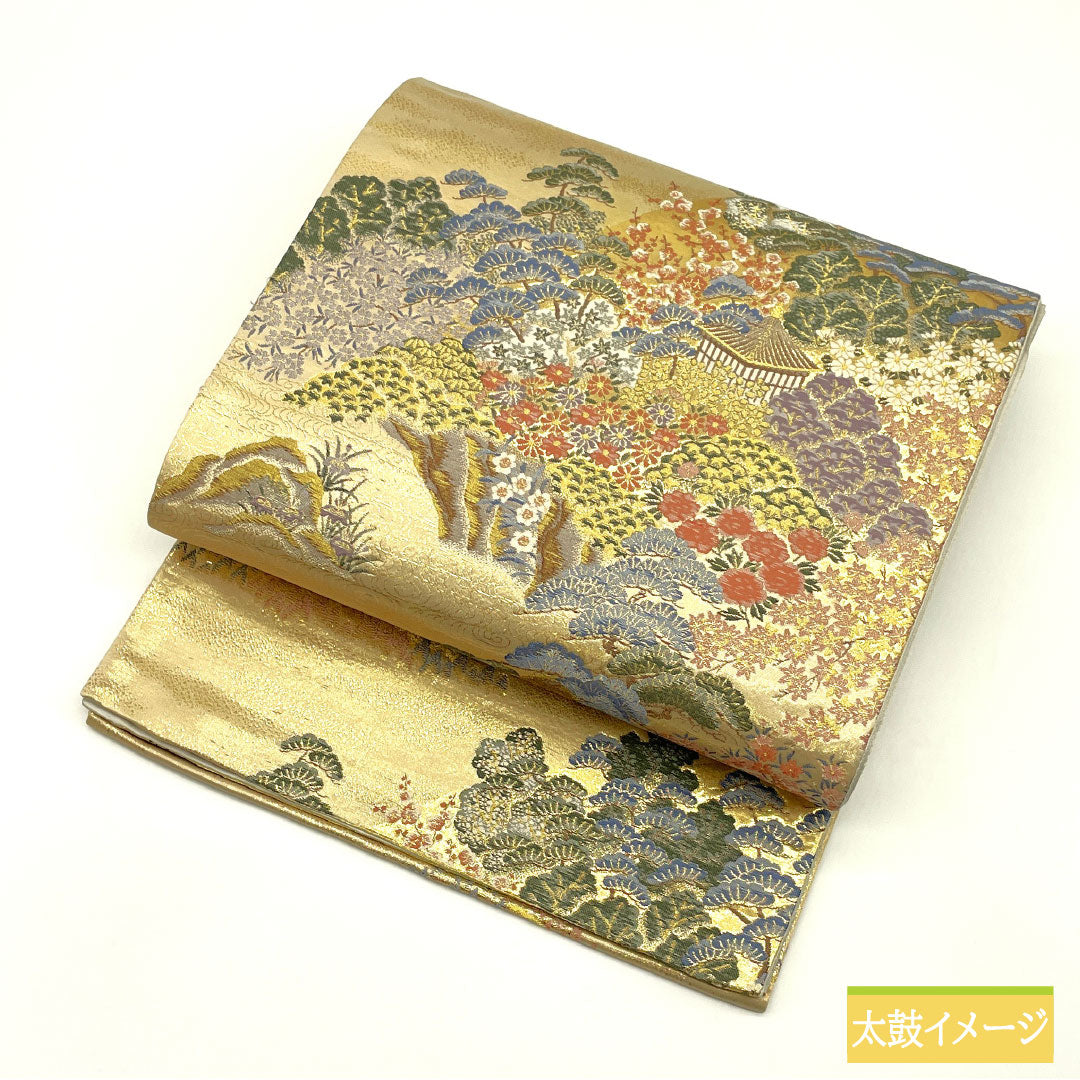 袋帯 正絹 Aランク 風景模様 西陣織 留袖用 帯丈436cm 六通 フォーマル 金系 1123016603321