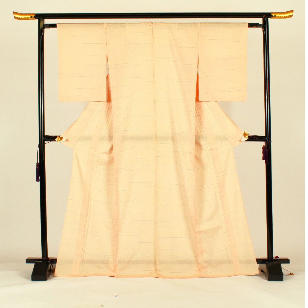 紬 身丈173cm 裄丈63cm 幾何学模様 正絹 Sランク 単衣 朱系 1116001062516