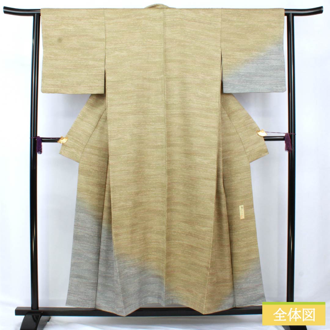 訪問着 正絹 Aランク 袷 身丈153.5cm 裄丈63cm 利休色（りきゅういろ） ボカシ染 緑系 1112006123219