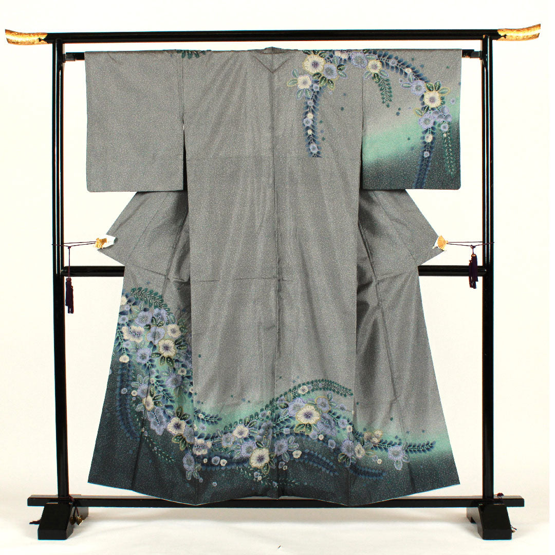 訪問着 袷 身丈157cm 裄丈64cm 辻ヶ花 大島紬 正絹 Sランク グレー系 1112001282322