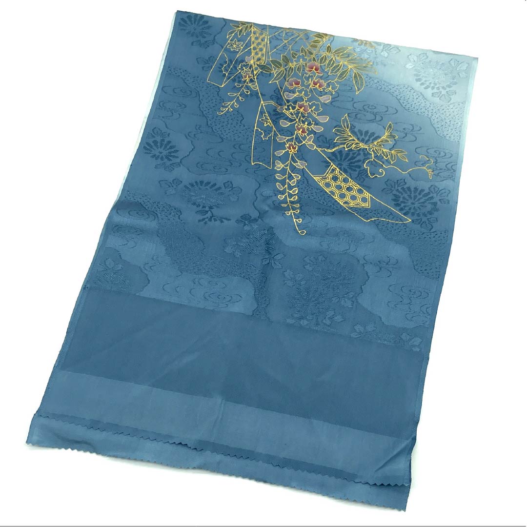 Obiage Silk B Rank Semi-formal Noshi-me Hana-iro Michinaga-dori Tanzaku Wisteria Length approx. 185cm Width approx. 29.5cm Blue 1136004594917