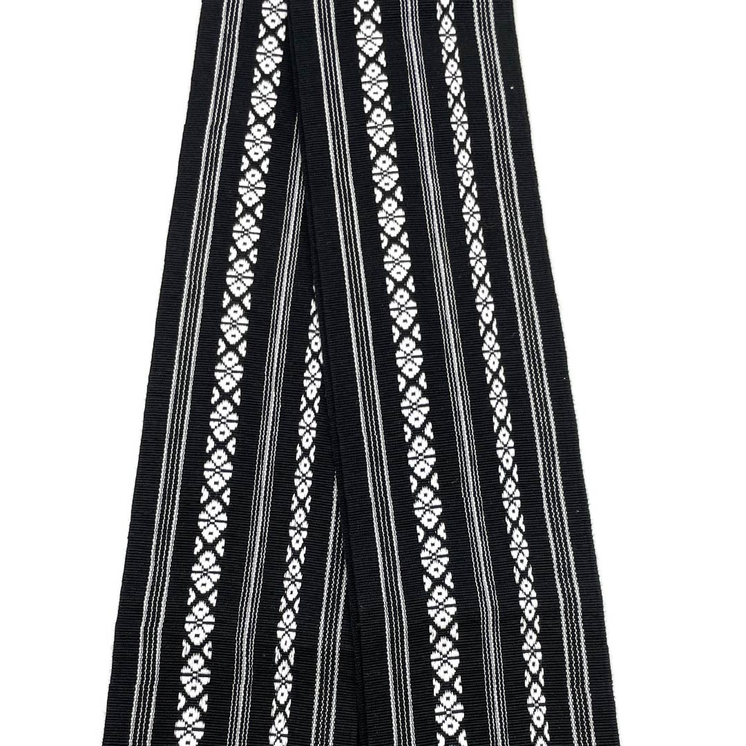 （未仕立）角帯 木綿 博多織 献上柄 リバーシブル 帯丈394cm 幅9.5cm Sランク 黒系 1134000482910