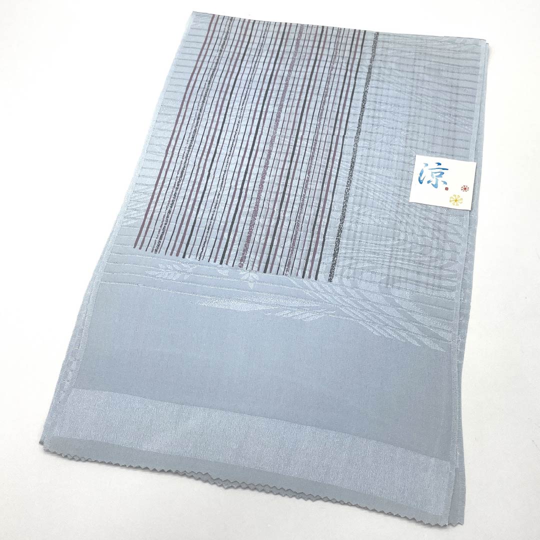 （新品）帯揚げ 正絹 セミフォーマル 蒼白色（そうはくしょく） 夏物 縞 長さ約170cm 幅約28cm NEWランク 水色系 1136000731924