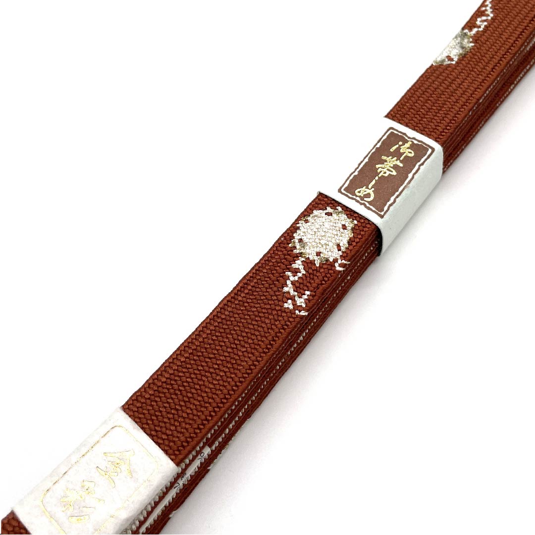 （新古品） 帯締め 正絹 四分紐 赤蘇芳色（あかすおういろ） 金属糸使用 翠嵐工房 金彩 長さ約162cm 幅約1.5cm セミフォーマル Sランク 茶系 1135001702914