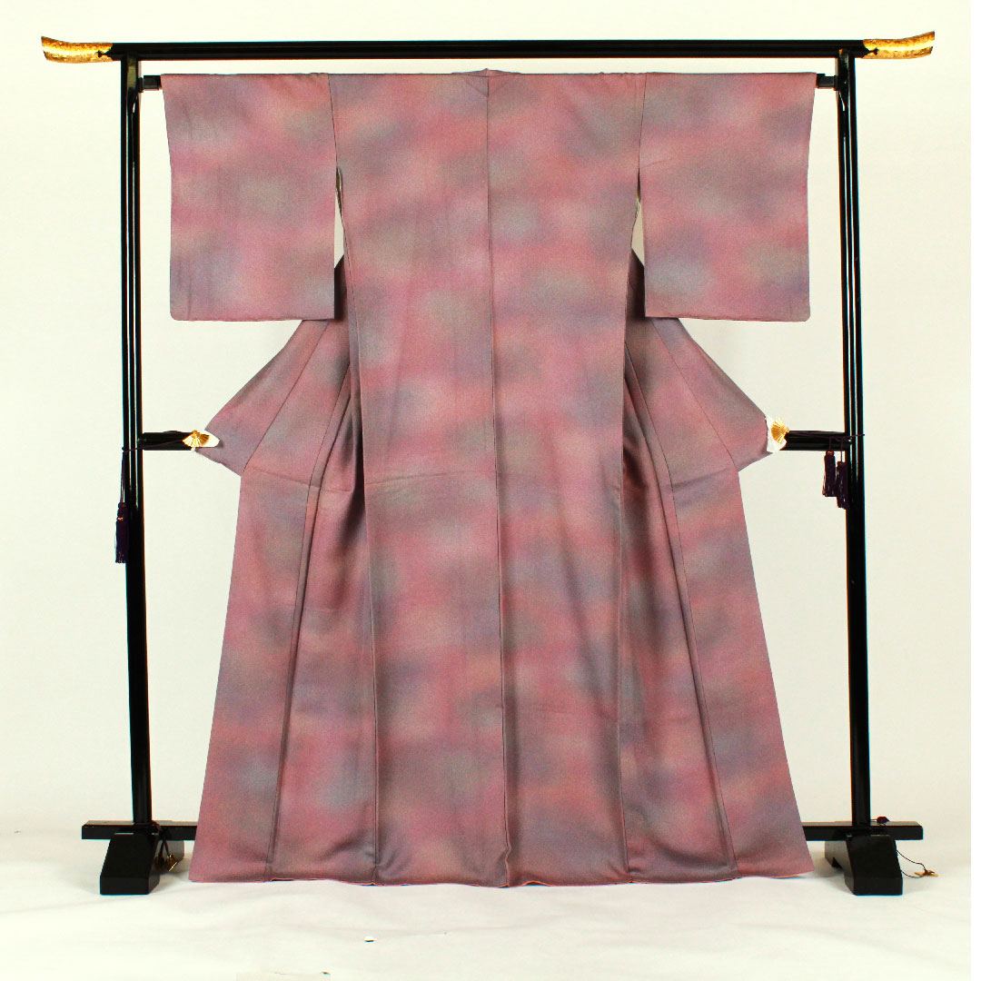 色無地 波模様  身丈171cm 裄丈67cm 袷  正絹 Sランク 紫系 1114000322420