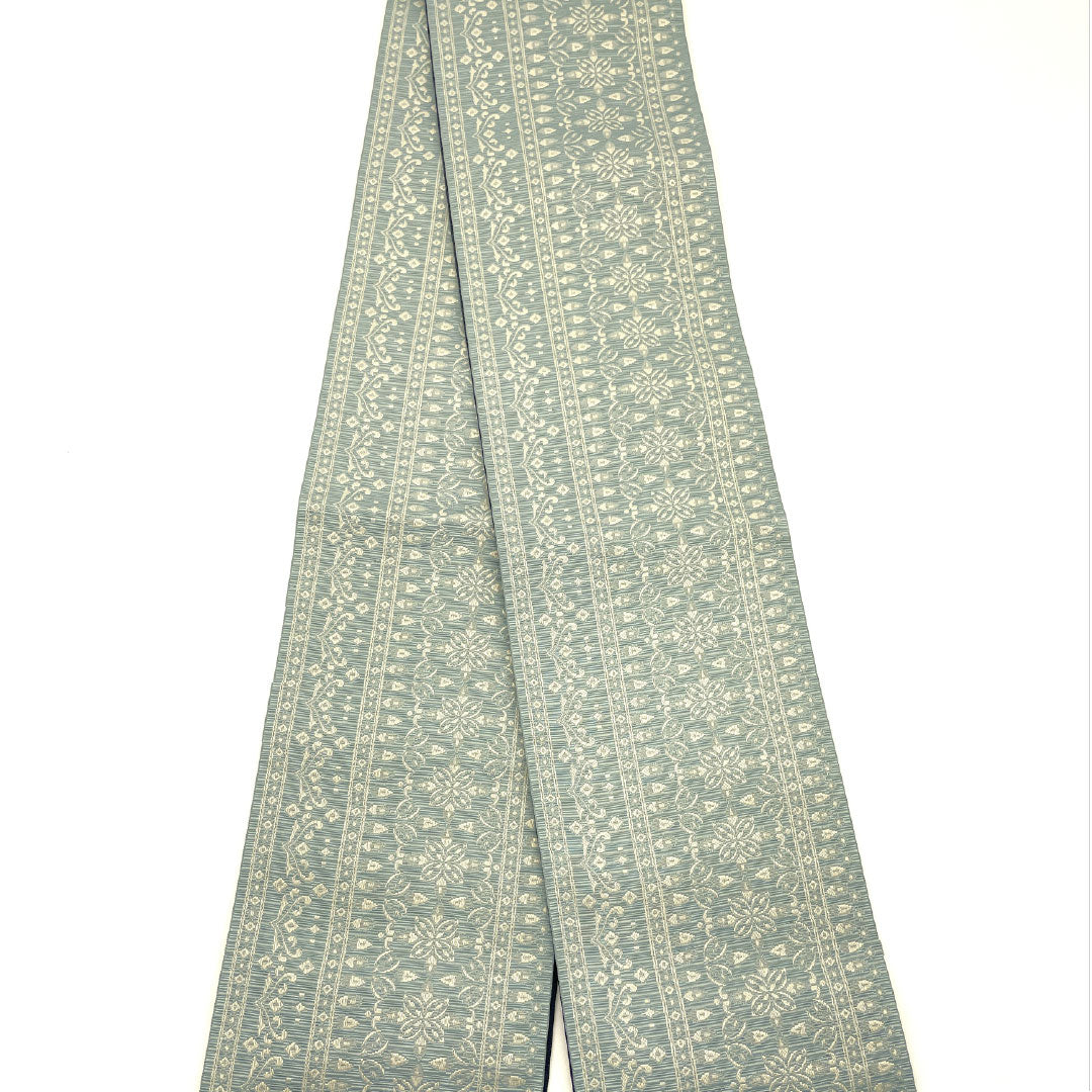 （新品）半幅帯 ポリエステル NEWランク 沈香茶色（とのちゃいろ） 紺滅色（こんげしいろ） 幾何学模様 抽象花模様 リバーシブル 帯丈400cm 青系 1125002551417