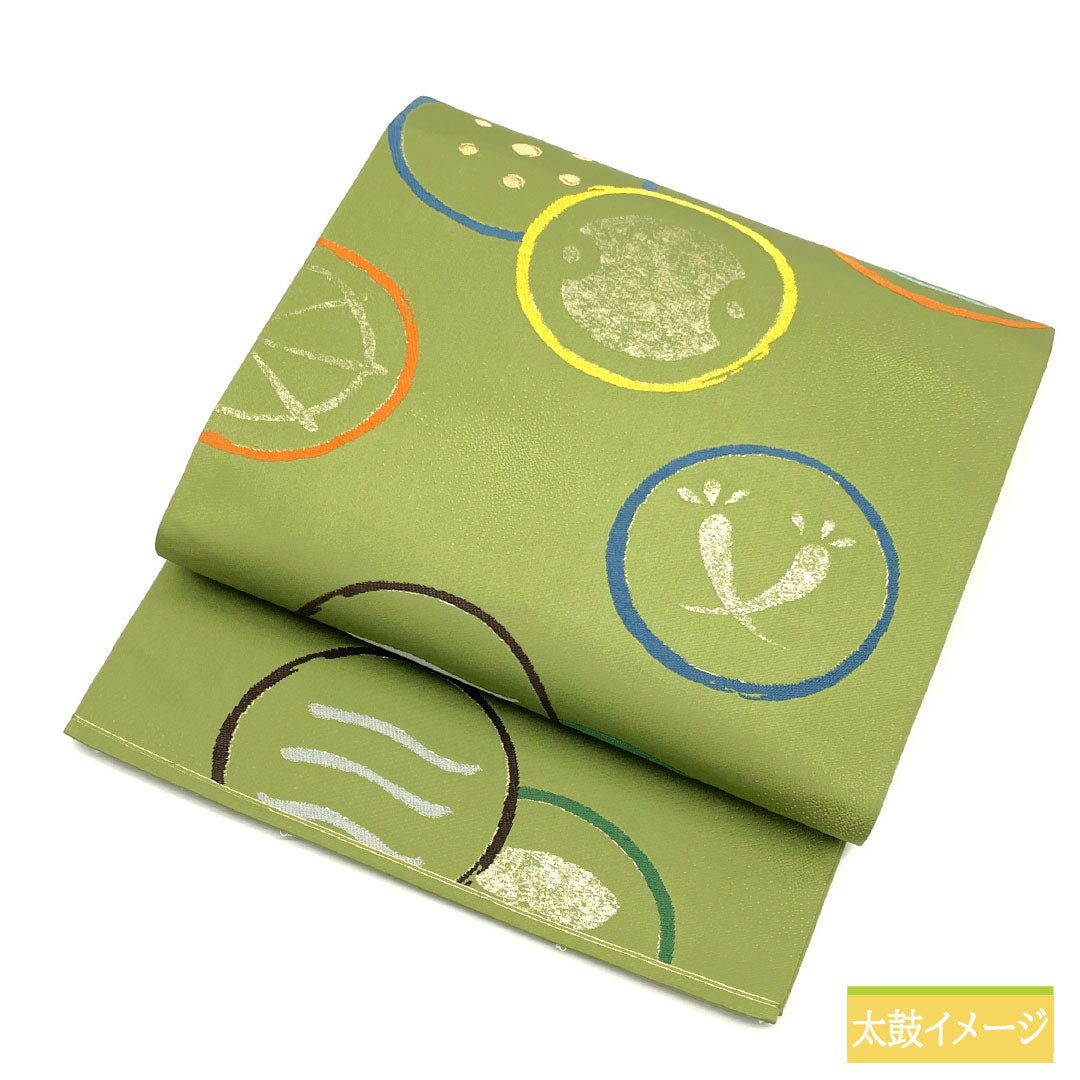 袋帯 正絹 Aランク 柳茶色（やなぎちゃいろ） 西陣織 白綾苑大庭 抽象模様 帯丈434cm 六通 カジュアル 緑系 1123016593319