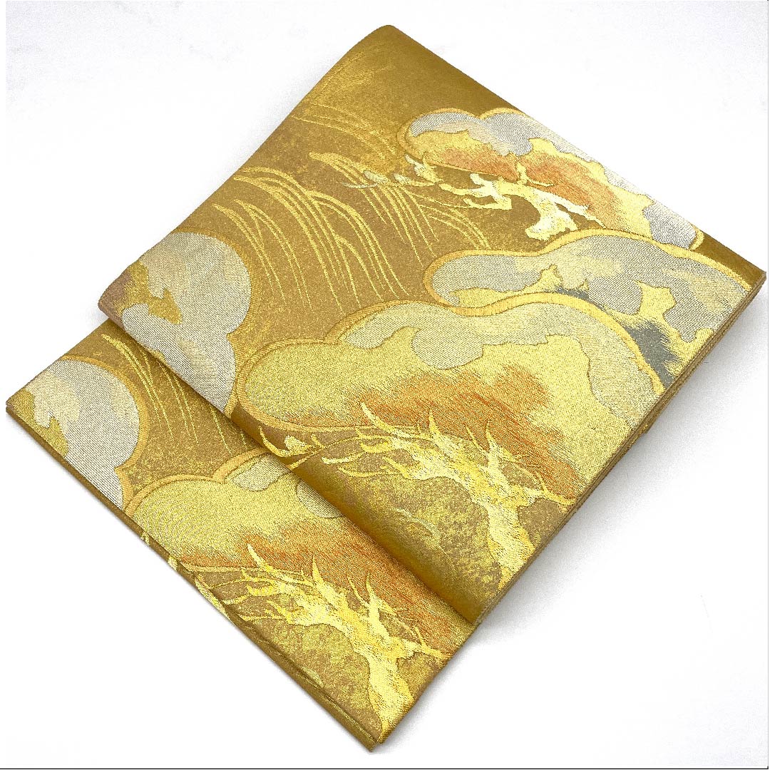 袋帯 金色 松 帯丈436cm 正絹 Sランク 六通 フォーマル 金系 1123006612321