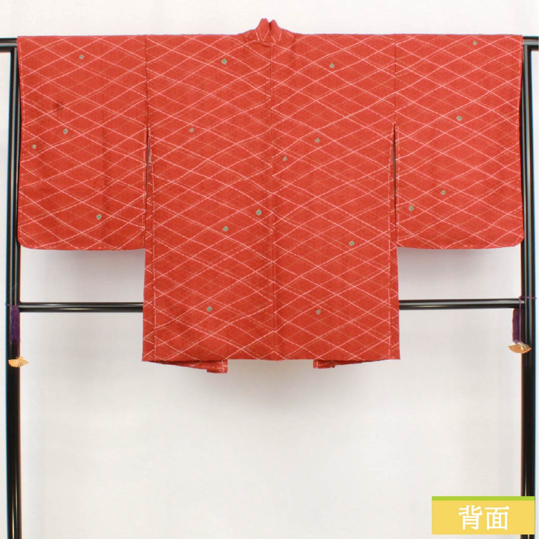 羽織 正絹 Sランク 身丈81.5cm 裄丈67cm 猩々茶色（しょうじょうちゃいろ） 絞り水玉 しつけ糸付き 袷 朱系 1117001442916