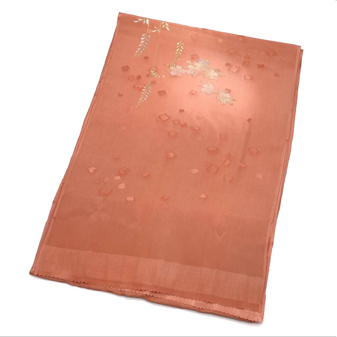 帯揚げ 正絹 Sランク セミフォーマル 洗朱色（あらいしゅいろ） 桜 長さ約183cm 幅約30.5cm ピンク系 1136002392913