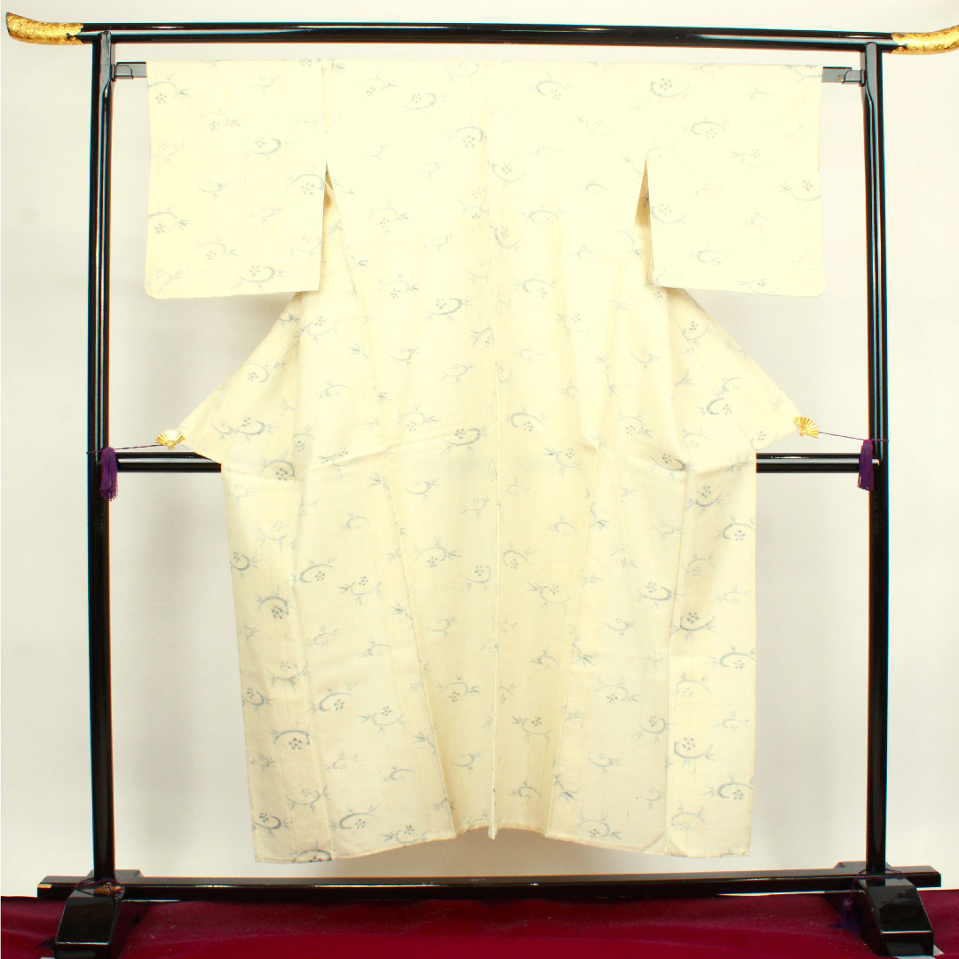 紬 身丈150.5cm 裄丈65cm 幾何学模様 正絹 Bランク 単衣 クリーム系 1116002424115