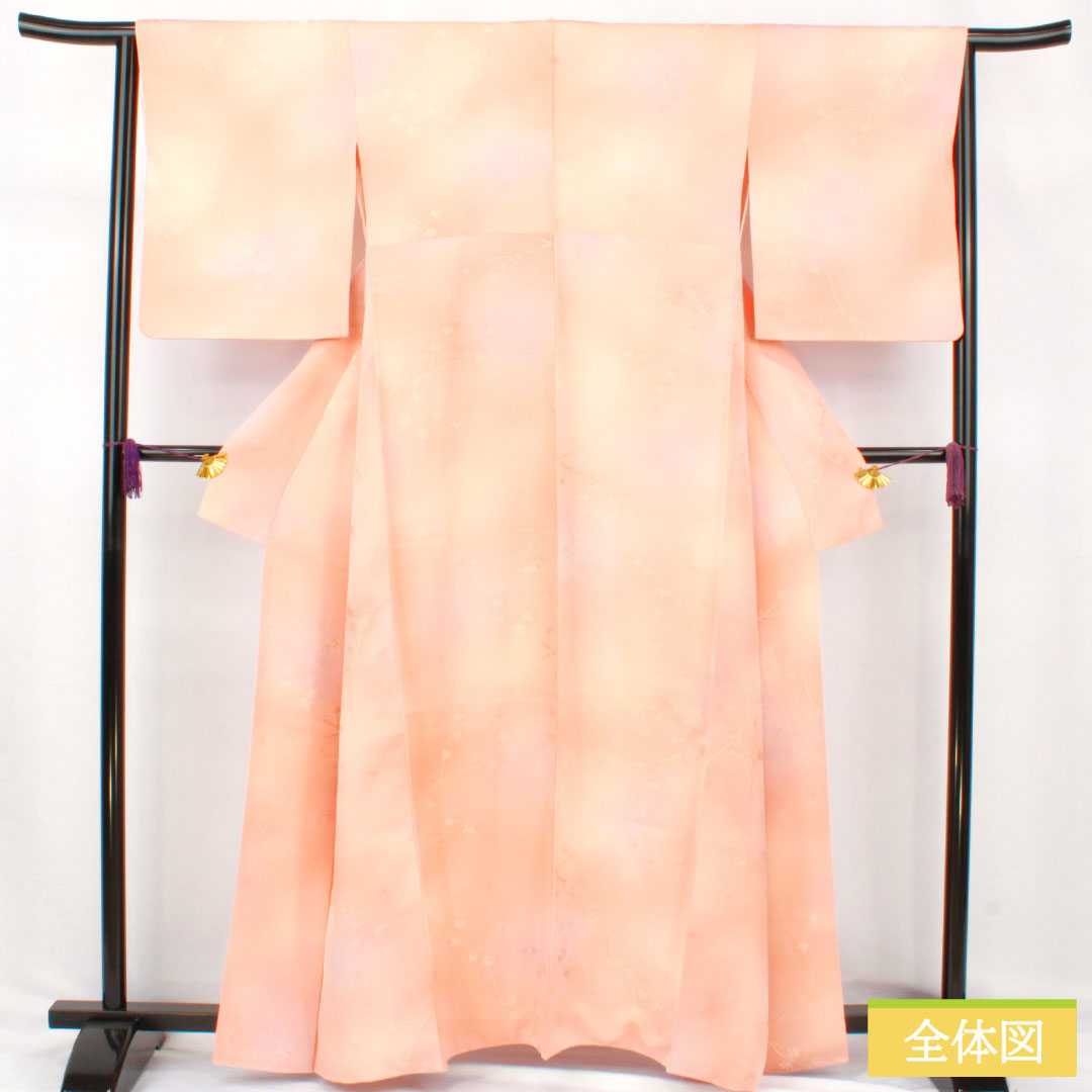 小紋 正絹 Sランク 身丈161.5cm 裄丈64.5cm 袷 ボカシ染 枝花 一つ紋 木瓜 グラデーション系 1115007672499