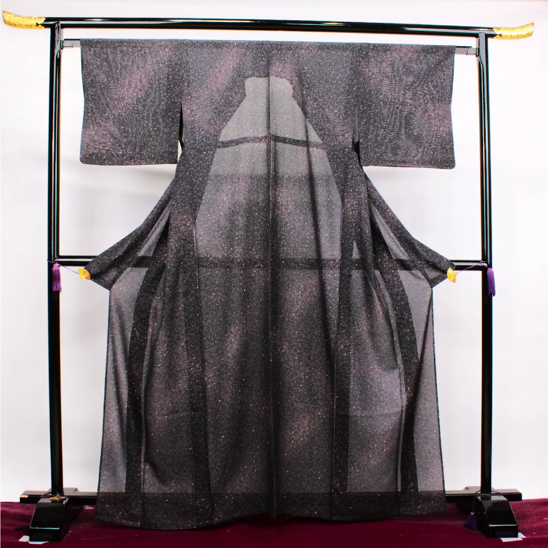 夏物 正絹 小紋 身丈163.5cm 裄丈65cm 黒色 水玉 絽 Aランク 黒系 1132000113410