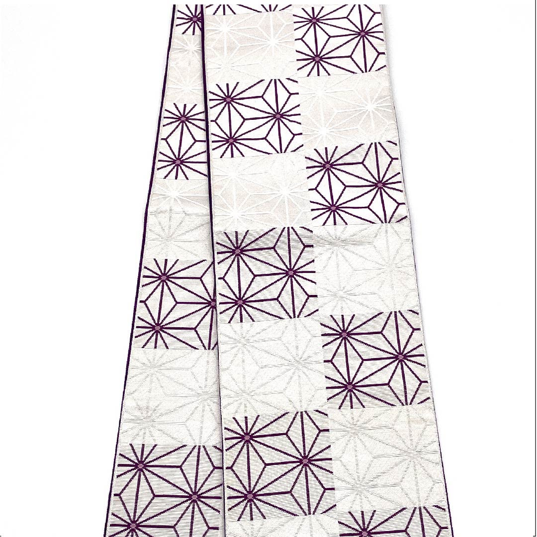 （未仕立て）半幅帯 ポリエステル 白色（しろいろ） 麻の葉模様 市松模様 古典柄 リバーシブル 幾何学模様 帯丈346cm 白系 Aランク 1125000963311