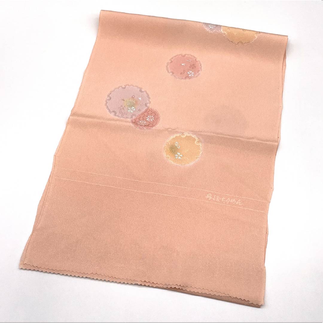 帯揚げ 正絹 Aランク セミフォーマル 東雲色（しののめいろ） 丹後ちりめん 雪輪 長さ約180cm 幅約30cm ピンク系 1136002613913