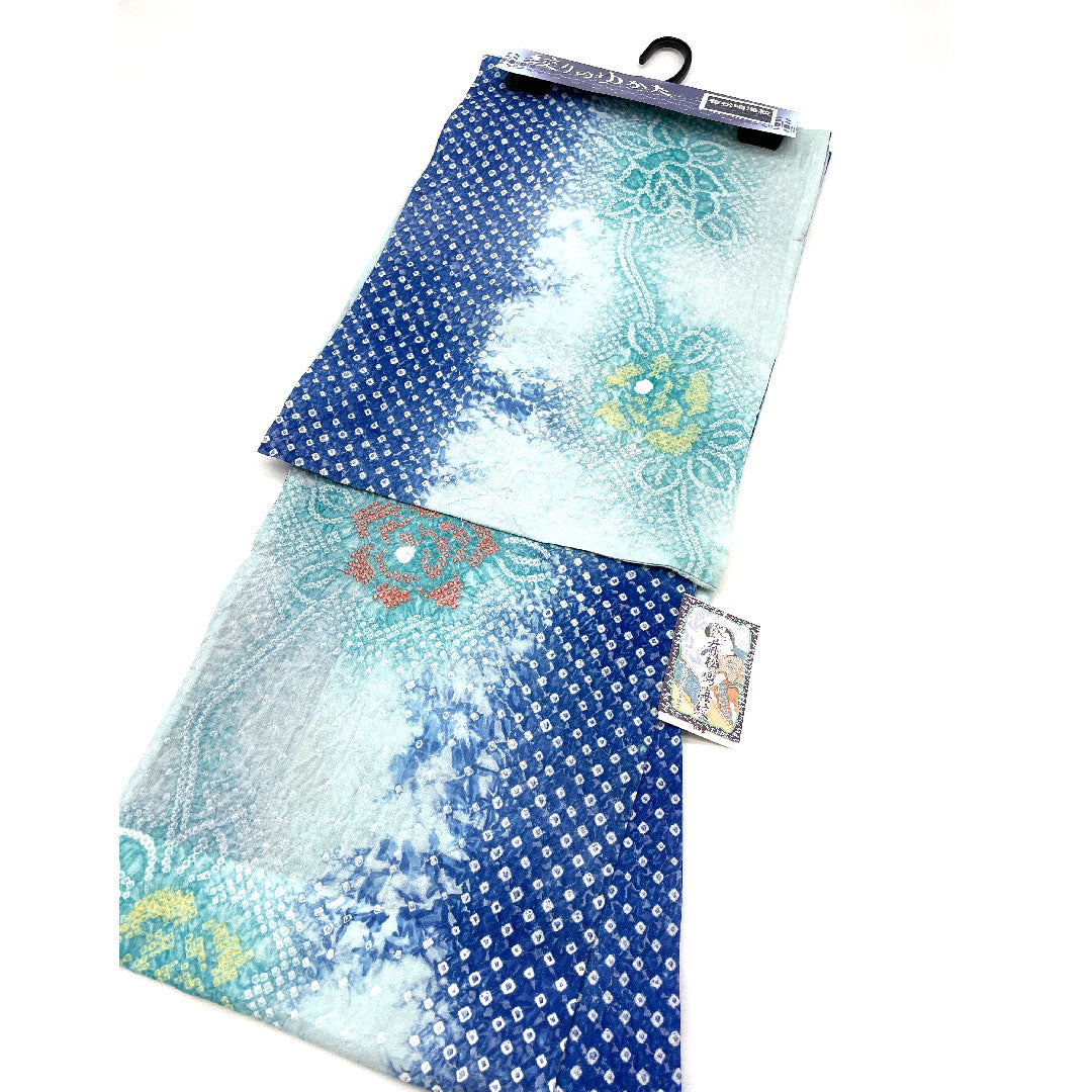 （新品）浴衣 有松鳴海本絞り 身丈163cm 裄丈68cm 花柄 鹿の子絞り木綿 NEWランク 単衣 身丈163cm 青系 1118000691419
