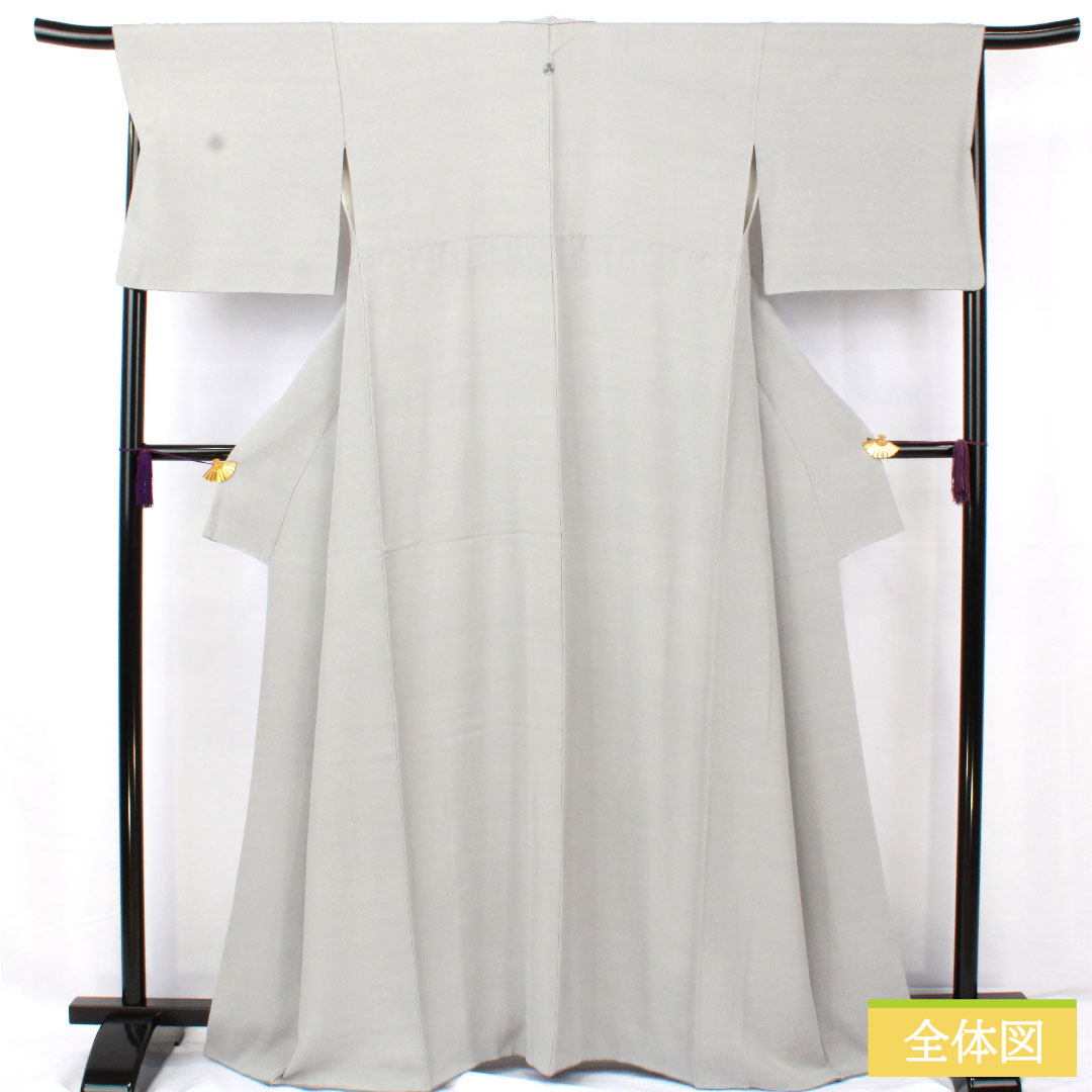 色無地 正絹 身丈163cm 裄丈68cm 白銅色（はくどういろ） ひげ紬地 一つ紋 丸に三ツ星 袷 Aランク グレー系 1114001713422