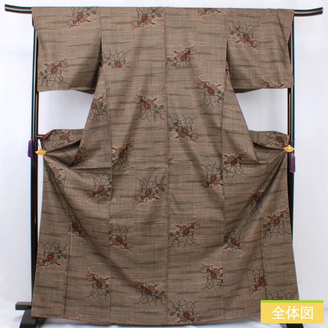 紬 正絹 Sランク 身丈170.5cm 裄丈68cm 赤墨色（あかずみいろ） 大島紬 一元絣 7マルキ 袷 茶系 1116004332614