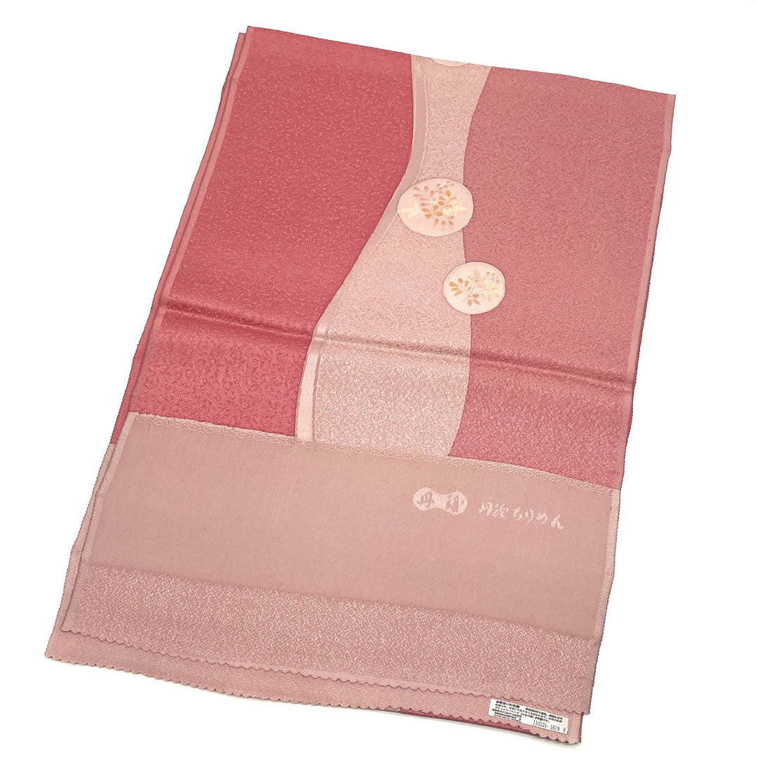 (Like New) Silk Obiage (Sash) - New, Casual, Sekikouiro (Red) with Plant Pattern, Tango Chirimen, Approximately 180cm Long, 30.5cm Wide, Pink, Product Number: 1136001091913
