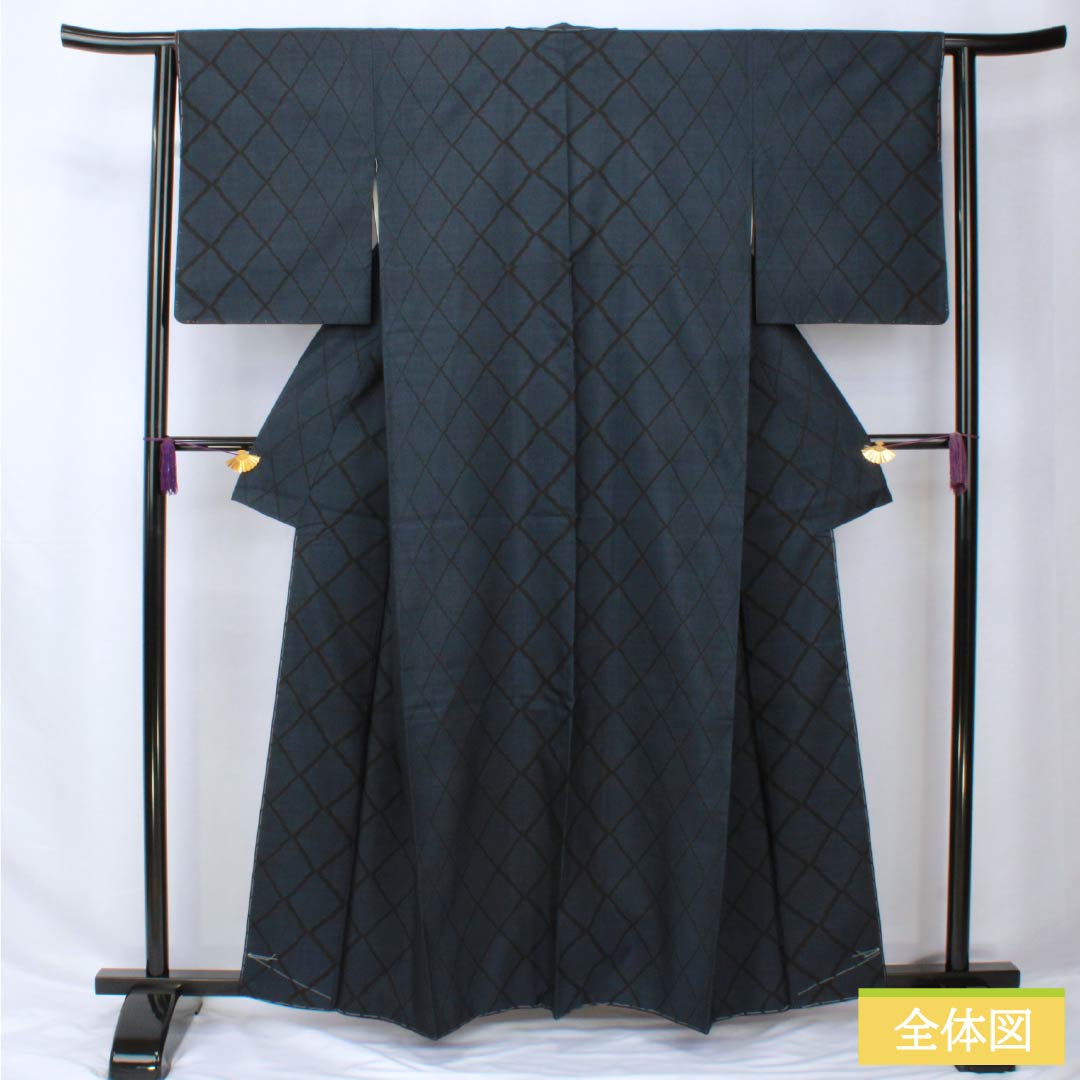 紬 正絹 身丈160.5cm 裄丈62.5cm 韓藍色（からあいいろ） 大島紬 7マルキ 一元絣 Aランク 袷 紺系 1116003793418