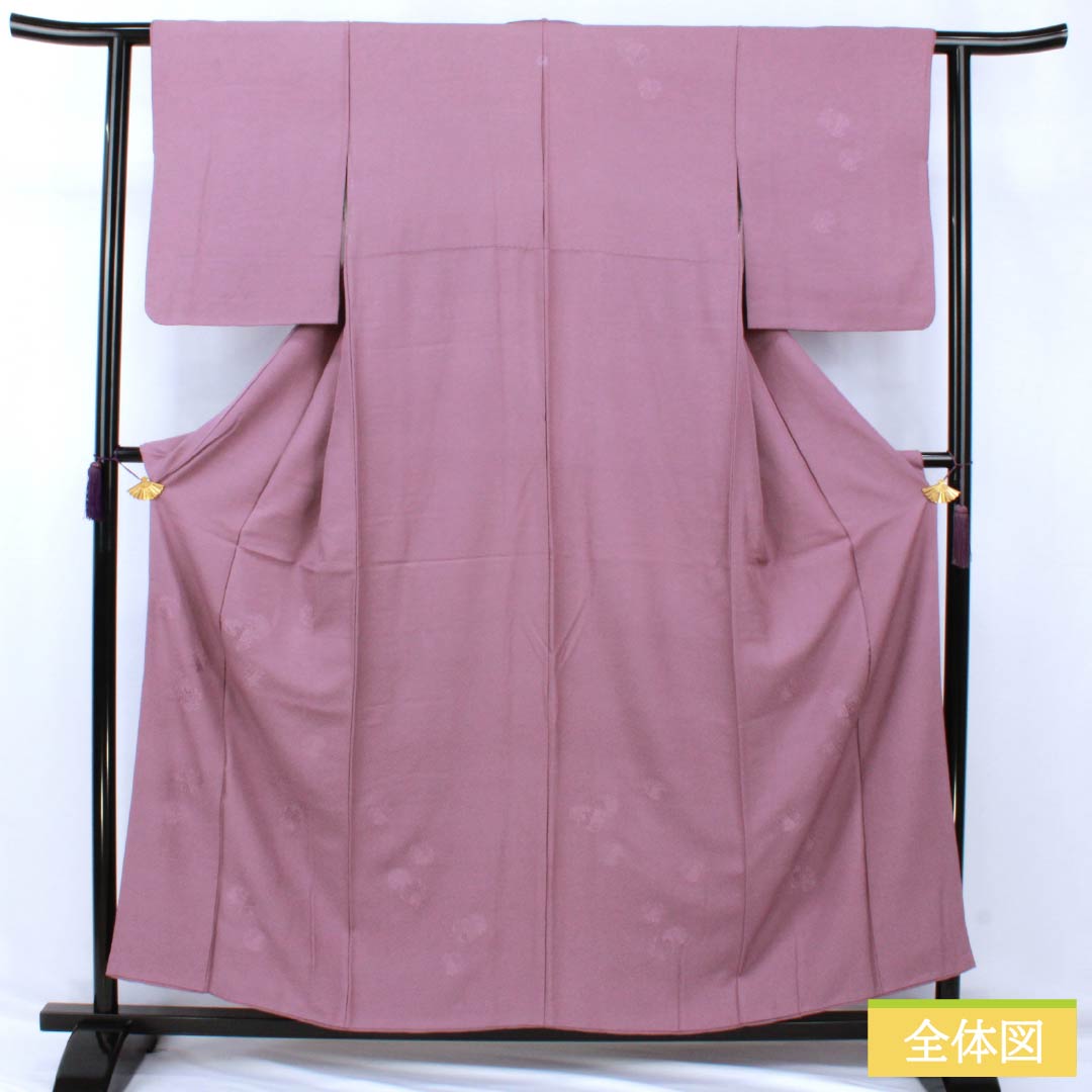 訪問着 正絹 Aランク 袷 身丈155.5cm 裄丈60cm 京藤色（きょうふじいろ） 無地付下げ 汕頭刺繡 雪輪 揚羽蝶 縫い紋 紫系 1112007033320