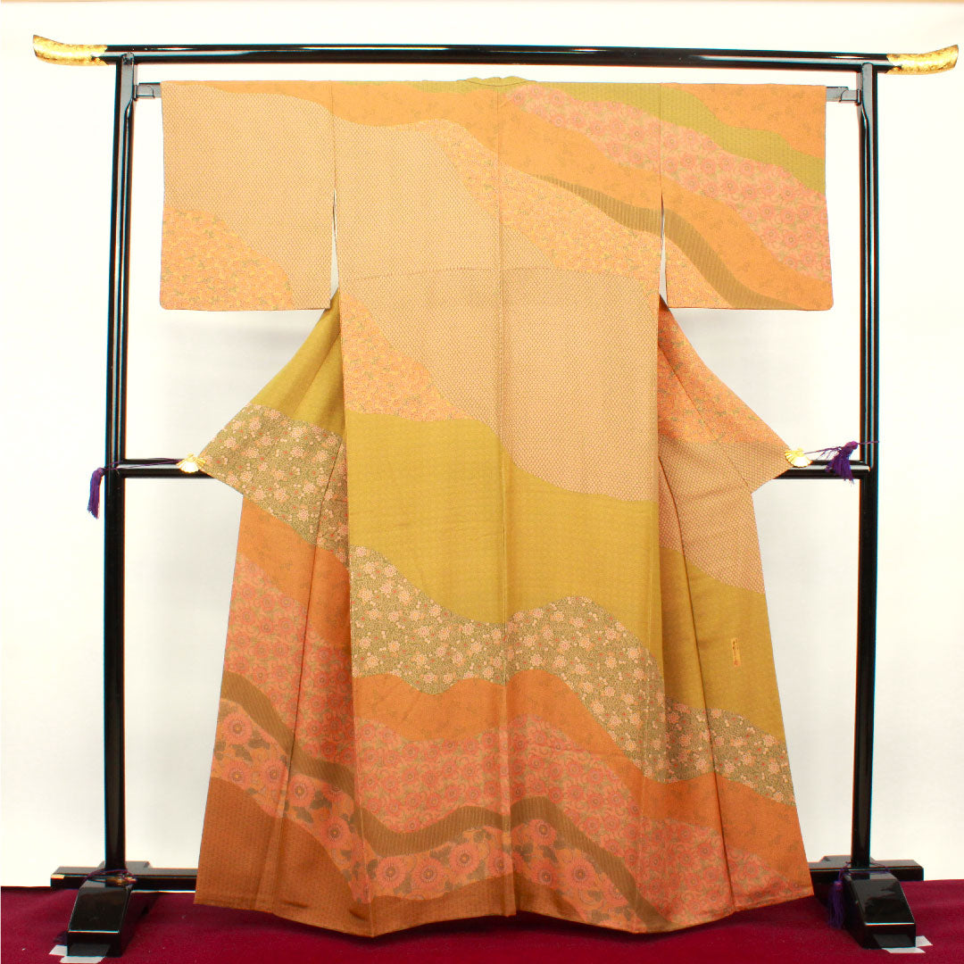 小紋 身丈164.5cm 裄丈65.5cm 袷  人間国宝 中村勇二郎 江戸小紋 草花模様  正絹 Sランク グラデ 1115002882499