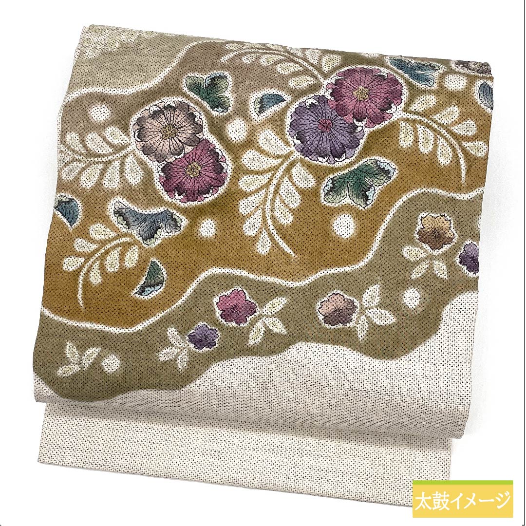 名古屋帯 正絹 灰白色色（かいはくしょくいろ） 辻ヶ花模様 白大島 古典柄 帯丈353cm Aランク ポイント柄 カジュアル 白系 1124006313311 名古屋仕立て