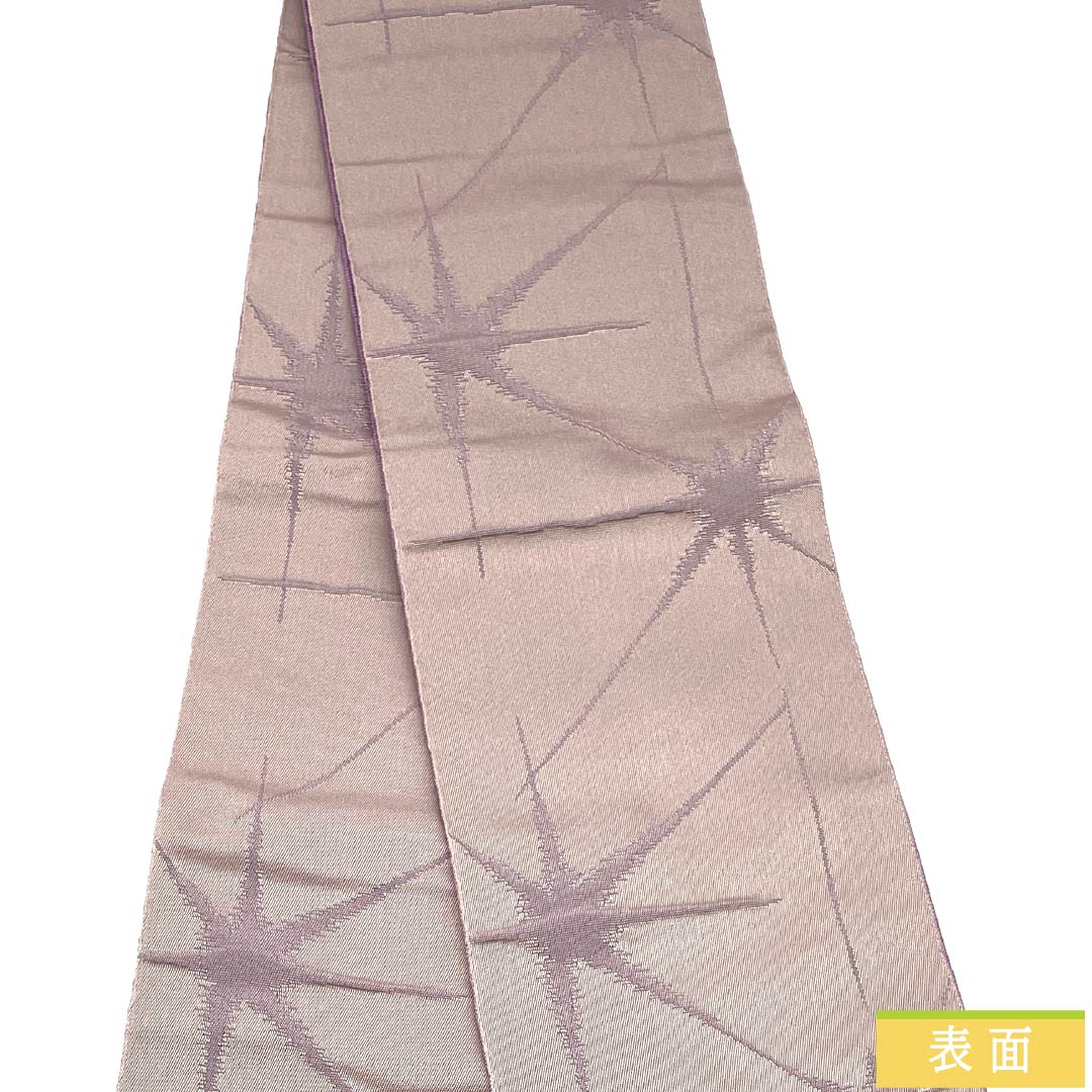 【未仕立】半幅帯 ポリエステル Aランク 灰桜色（はいざくらいろ） 京藤色（きょうふじいろ） リバーシブル 抽象模様 格子 帯丈356cm マルチカラー 1125004563328