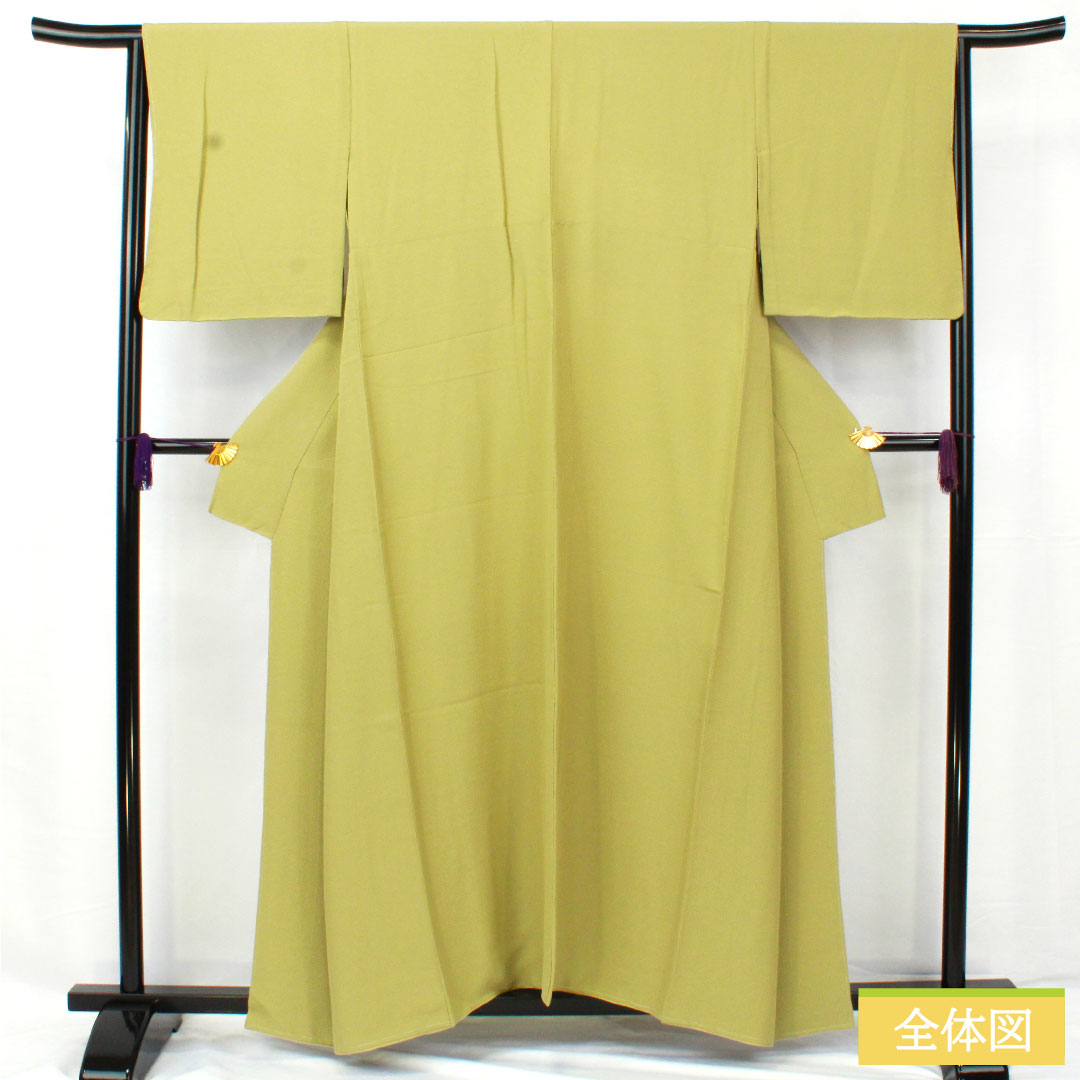 色無地 正絹 身丈156.5cm 裄丈64cm 薄柳色（うすやなぎいろ） 素無地 新はじく加工 しつけ糸付き 単衣 Sランク 緑系 1114001702319