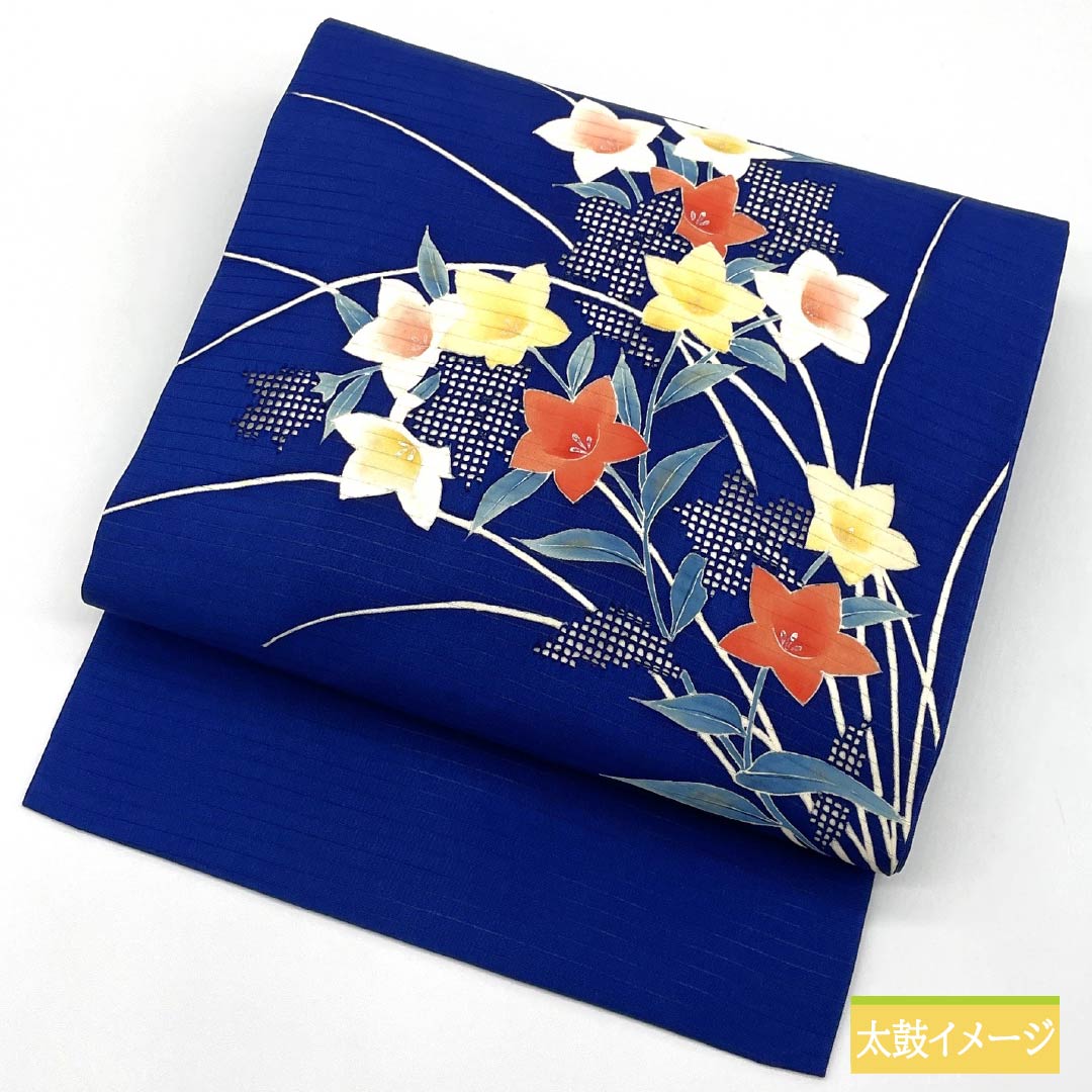 名古屋帯 正絹 瑠璃色（るりいろ） 夏帯 染め帯 桔梗 帯丈356cm Sランク ポイント柄 セミフォーマル 青系 1124008582317 名古屋仕立て