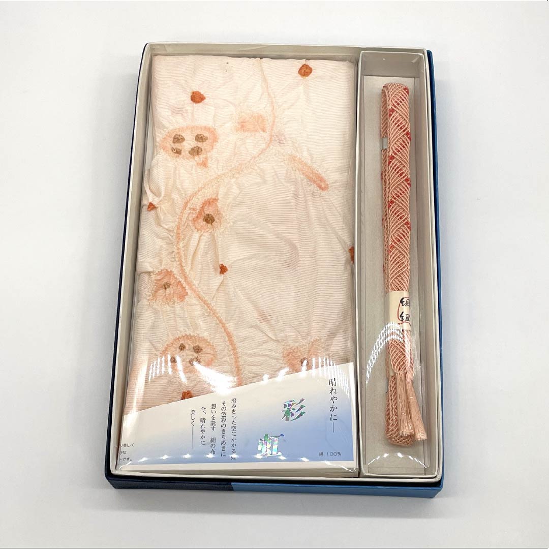 （新古品） 帯締め・帯揚げセット 正絹 NEWランク 鮭色（さけいろ） 薄肉色（うすにくいろ） 東雲色（しののめいろ） 夏物 長さ約164cm 幅約1.6cm セミフォーマル 橙系 1141000261326