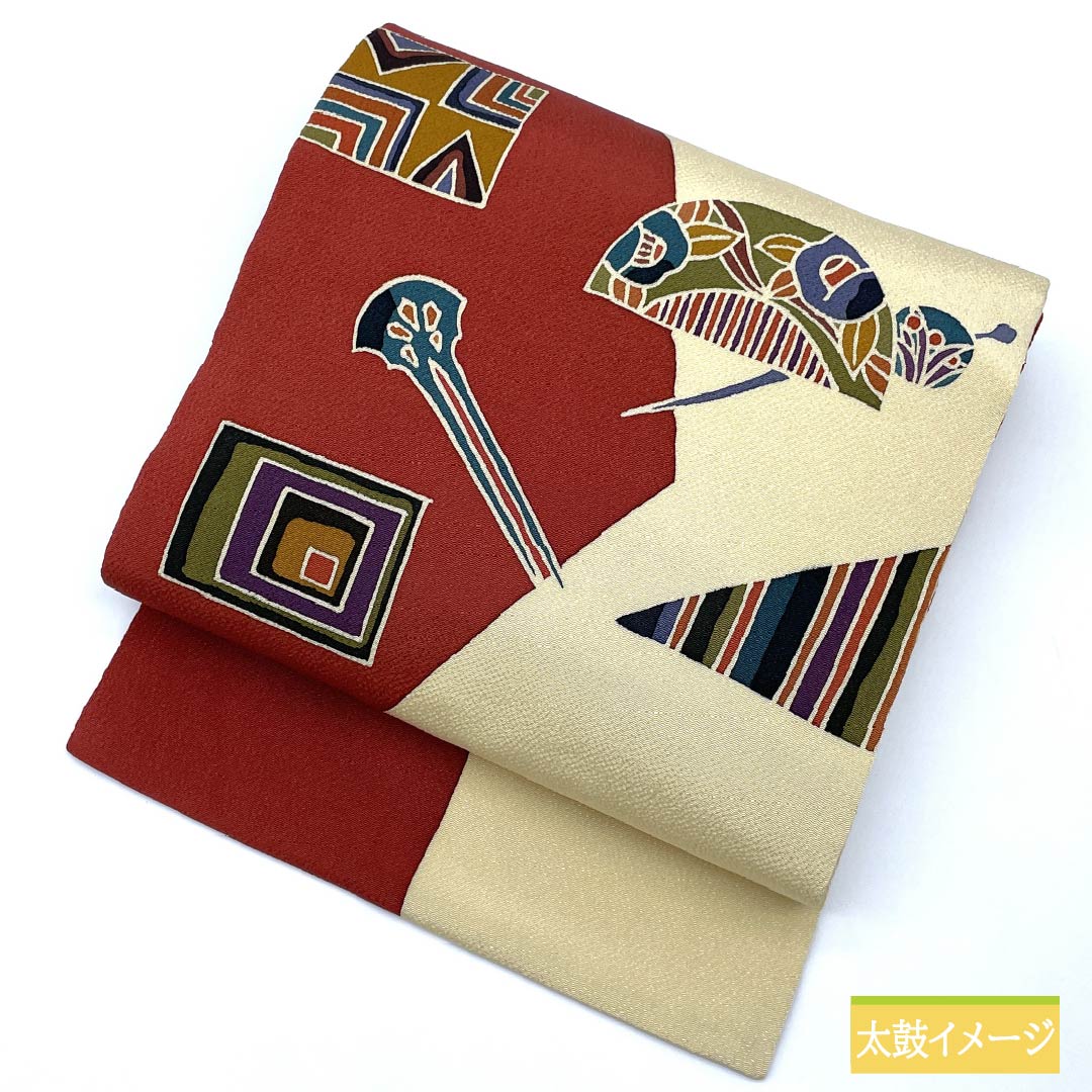 名古屋帯 生成り色（きなりいろ） 京紅型 かんざし ちりめん地 帯丈380cm 正絹 Sランク ポイント柄 カジュアル クリーム系 1124006662415 名古屋仕立て