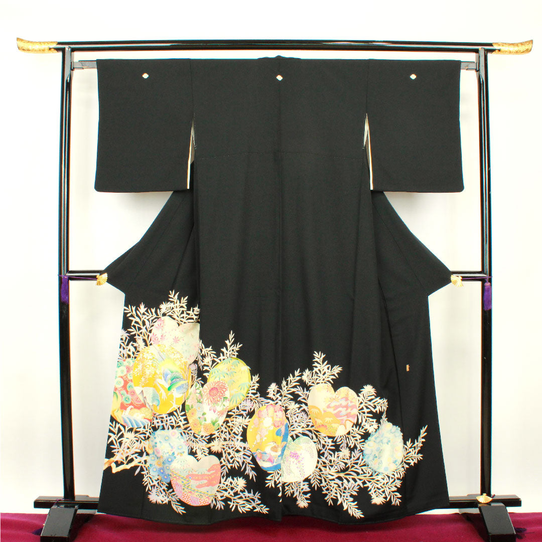 黒留袖 身丈162cm 裄丈64cm 袷 作家物 吉祥文様 木瓜 正絹 Aランク 五つ紋 黒系 1111000533410