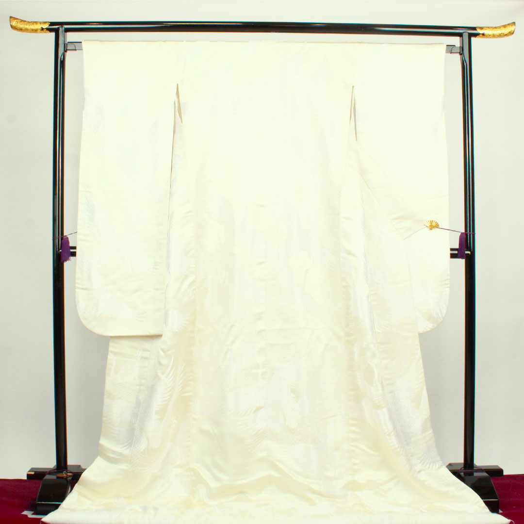 白無垢 身丈194cm  唐織 白鶴 正絹 Aランク 袷 白系 1110000503911