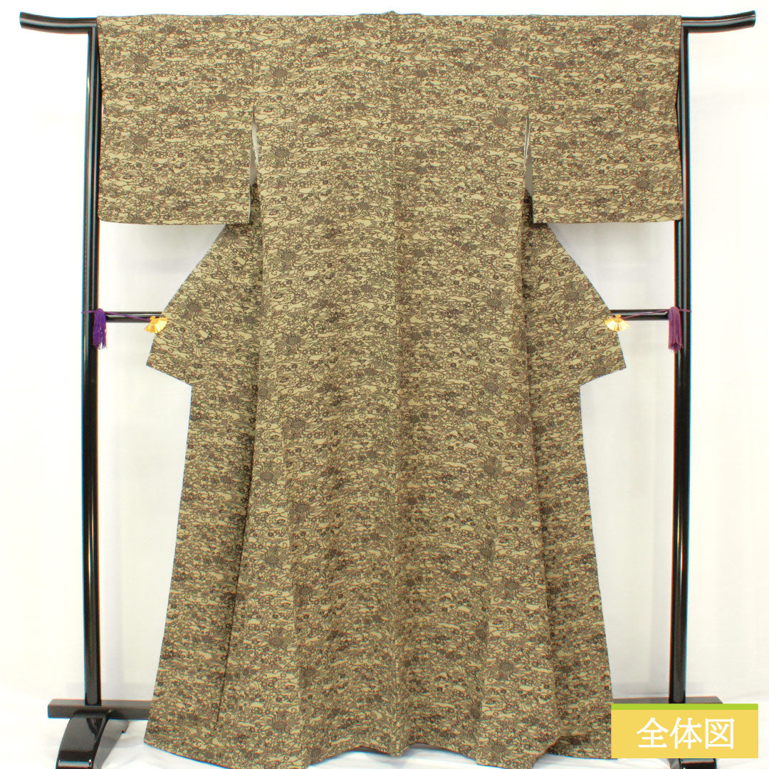 小紋 正絹 身丈163cm 裄丈65.5cm 袷 江戸鼠色（えどねずいろ） 型染 茶屋辻 Sランク グレー系 1115004692422