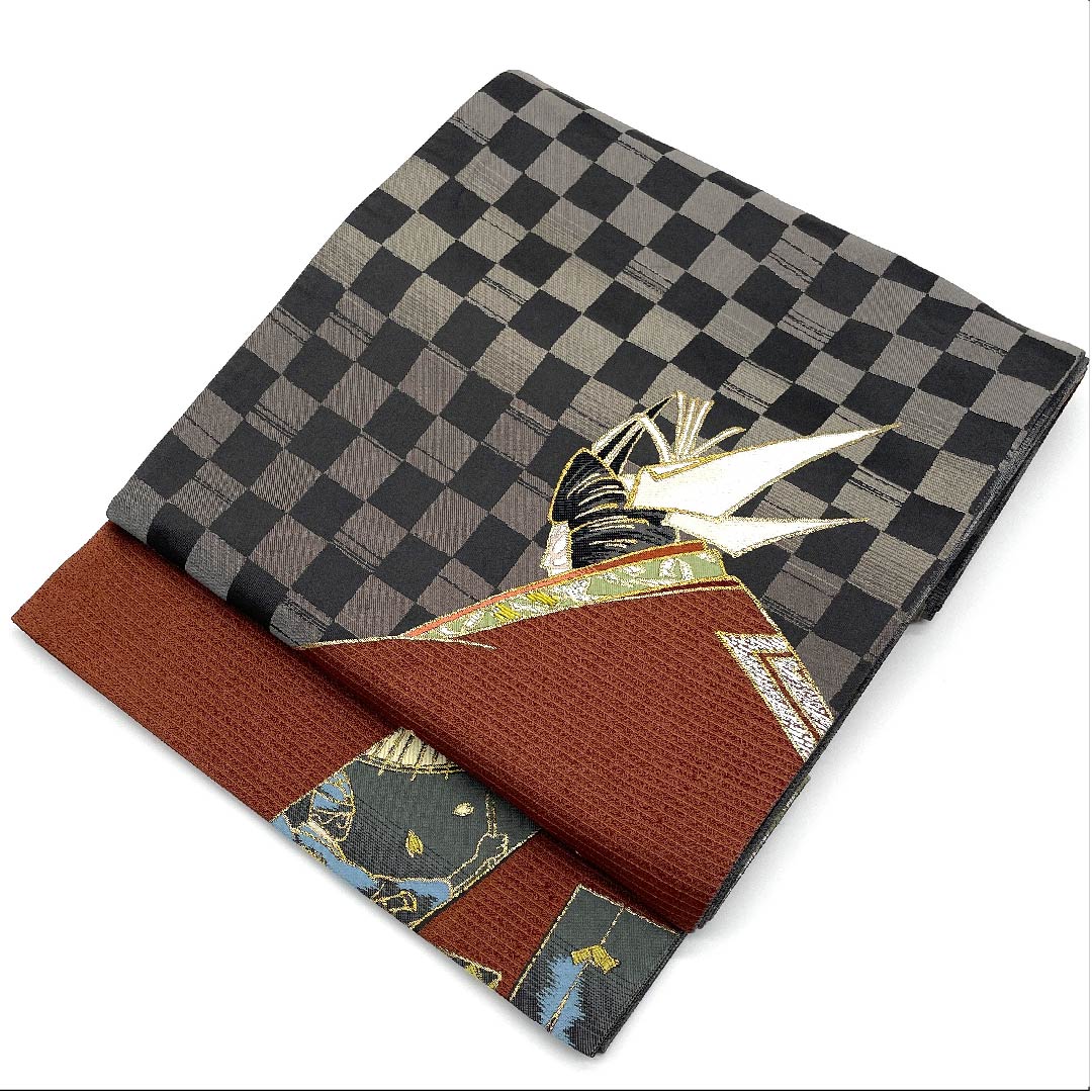 袋帯 職人七人衆 隈取 市松 河瀬満織物 帯丈452cm 正絹 Aランク 六通 カジュアル グラデーション系 1123006843499