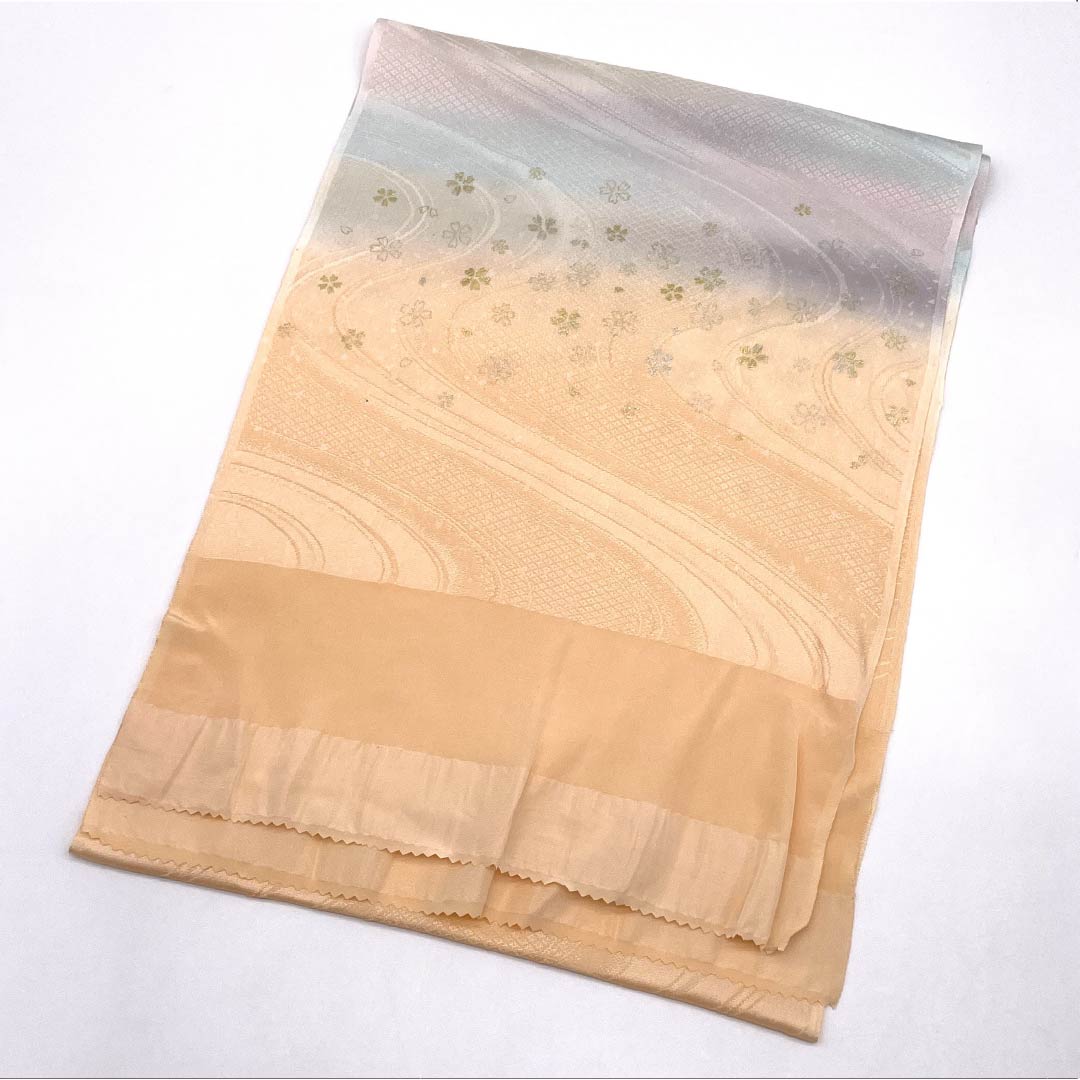 帯揚げ 正絹 Aランク セミフォーマル 肌色（はだいろ） 流水 桜 長さ約169cm 幅約30cm 橙系 1136002743926